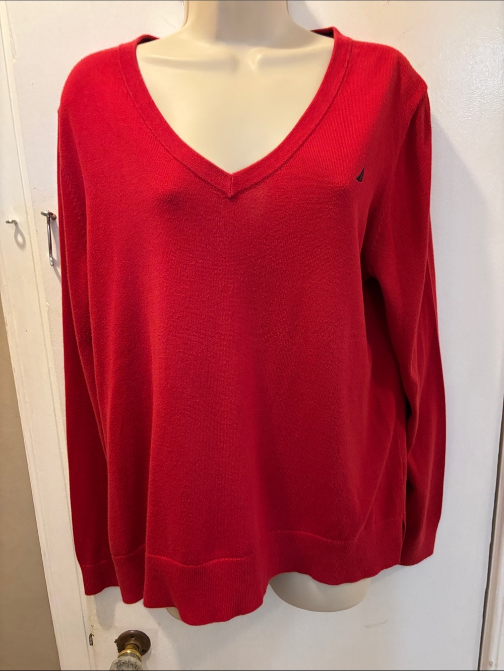 Nautica XL Classic V-Neck Red knit sweater top 26-366